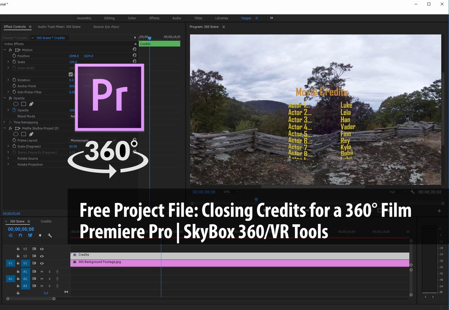 Free Project File | Closing Credits to a 360° Movie | SkyBox 360/VR Tools
