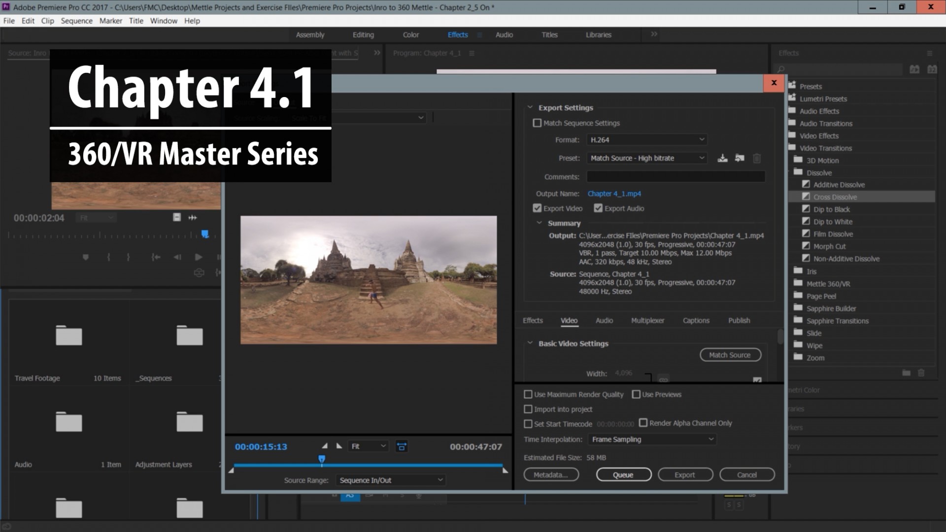 Chapter 4.1: Exporting a 360 Sequence to Adobe Media Encoder | 360/VR Master Series